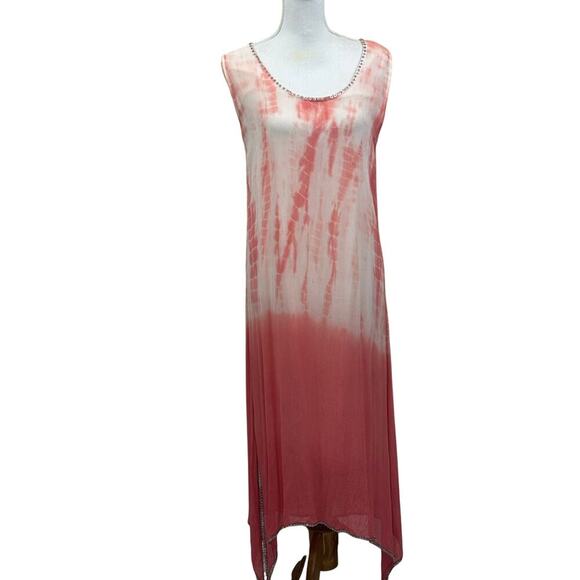 Soft Surroundings tie dye maxidress, coral,  coastal, bohemian, resort, beachy - Picture 1 of 7